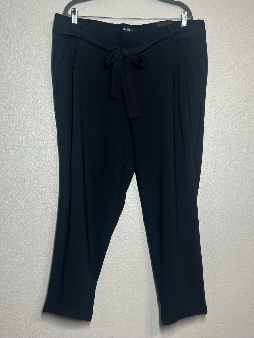 Torrid Pants Pull-On Taper Stretch Crepe High-Rise Black Tie-Front Size 2X NWT